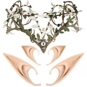 5168 Elf Ears With Green Woodland Antler Crown Set Elven Forest